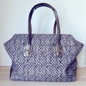 Coach Taylor Snake Print Fabric gunmetal leather Alexis Carry all Tote handbag